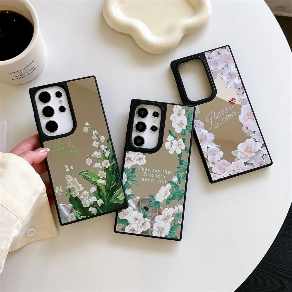 

Для Samsung S25 S24 S23 Ultra Little White Flowers Pattern Чехол Galaxy S23 S24 S25 Plus Жесткий противоударный зеркальный чехол