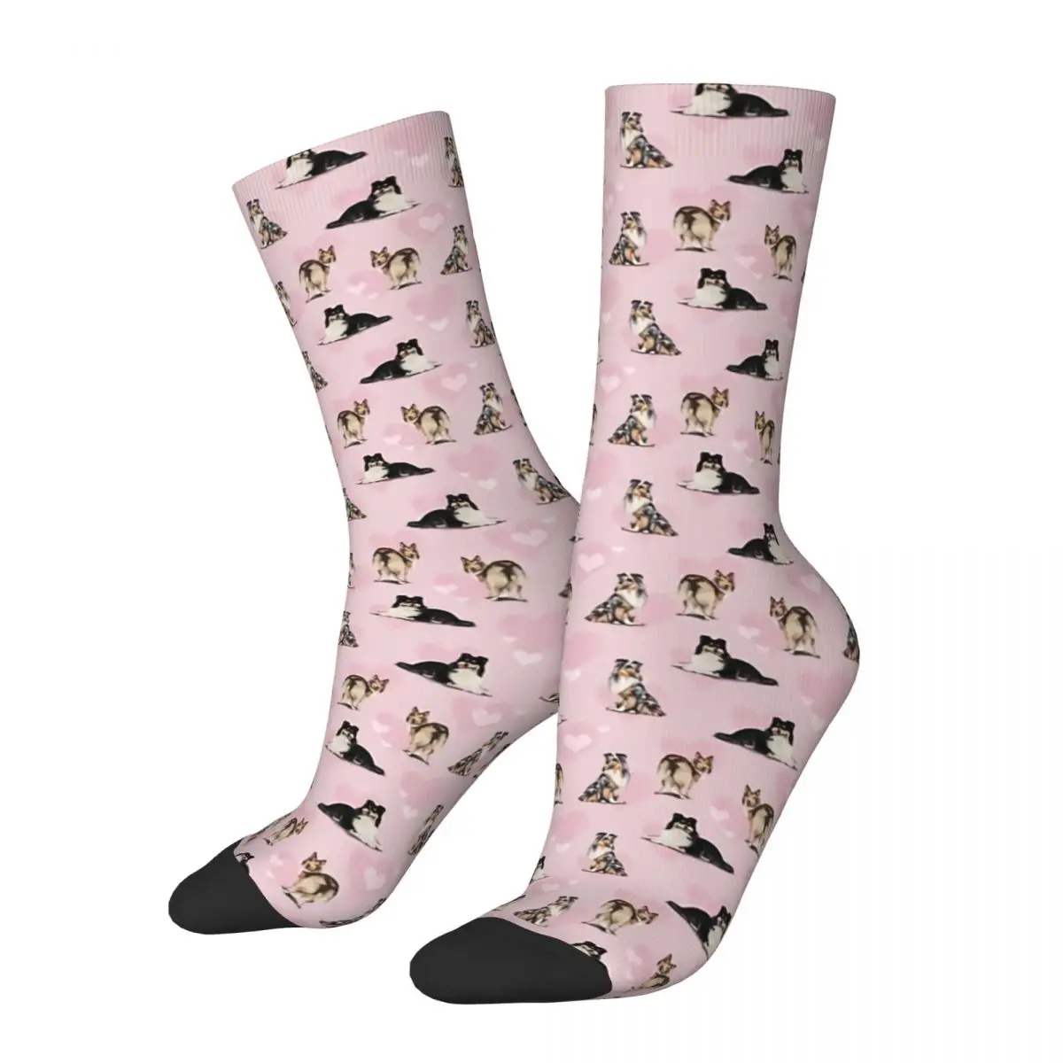 Pink Lying Dog Border Collie Kawaii Socks School Cartoon Pattern Socks