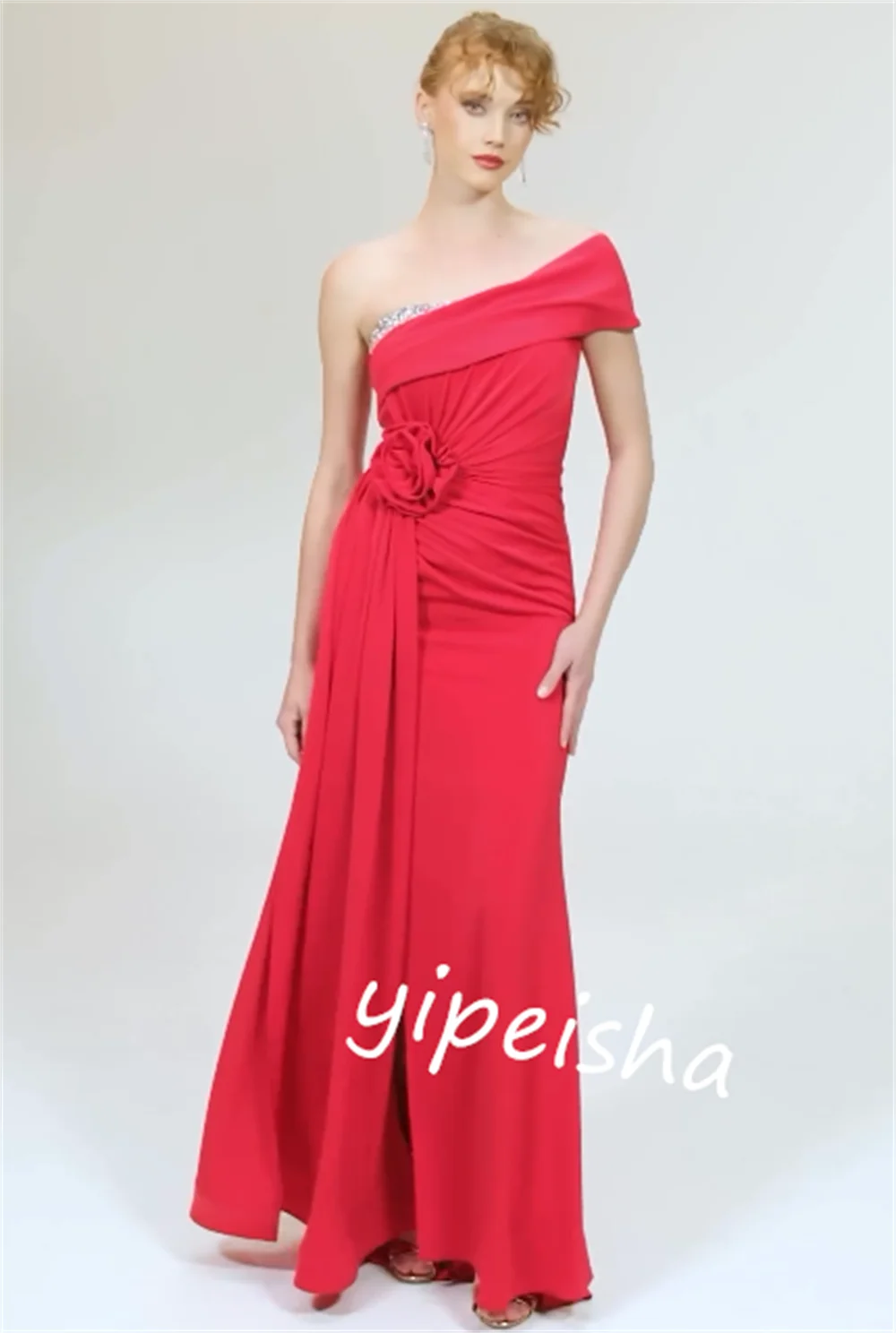 Customized Jersey Flower Formal Evening Trumpet One-shoulder Bespoke Occasion Gown Long Dresses