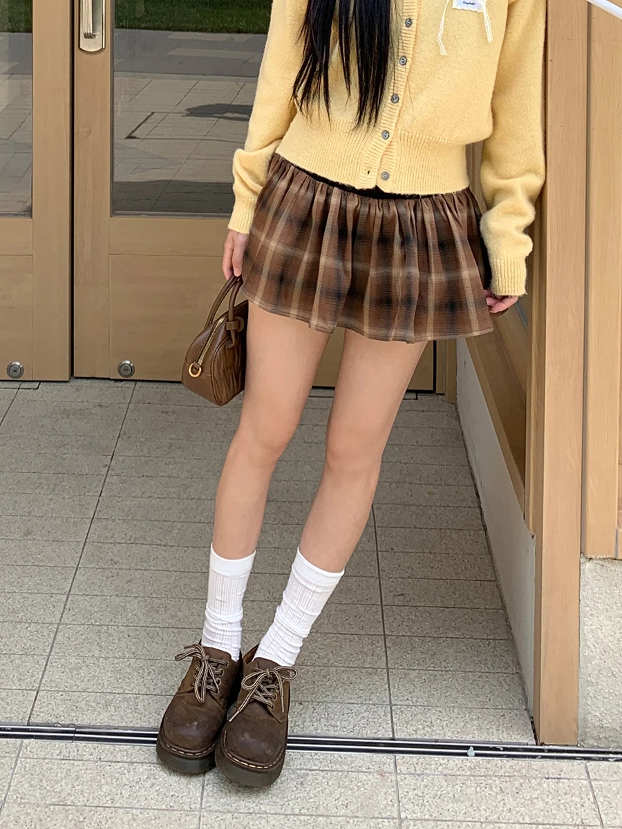 

Женская юбка Red Personality Club, весна 2026, в клетку, А-силуэт, утягивающая, с низкой талией, для офиса, из смесового полиэстера