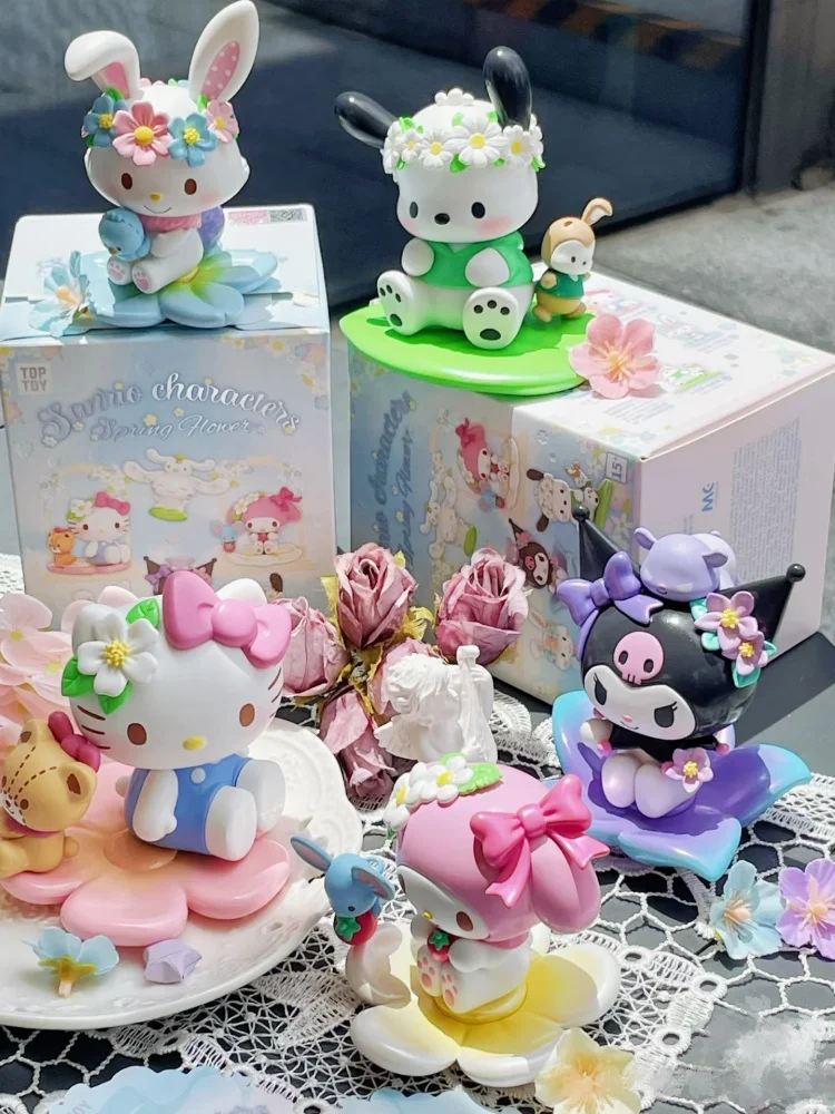 

Sanrio персонажи весенний цветок серии слепая коробка-милый Kt Cat Kuromi My Melody Pochacco фигурки подарок на день рождения коллекция игрушек