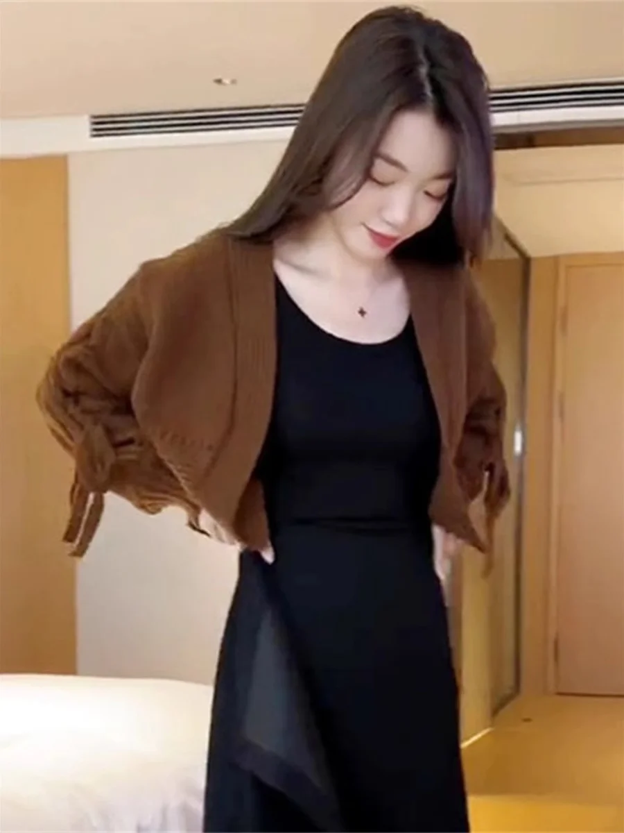 

Sweaters Jumpers Cardigans Womens Neck Girls Alpaca Blend Mock Two-Pieces Vintages Cut Preppy Woolens French Delicacy Elegant OL