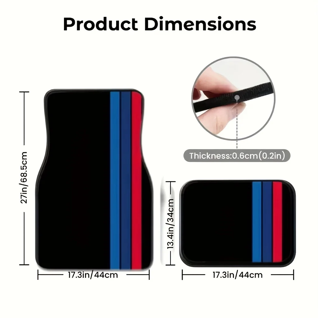 4pcs Set Of Colorful Striped Pattern Car Floor Mats - Suitable For All Models - Easy To Clean Interior Accessories - Suitable Fo