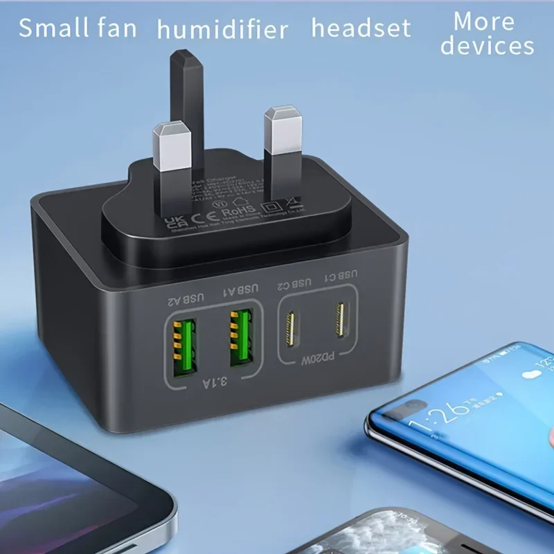 

FastCharge Pro 40 Вт, 4-портовое настенное зарядное устройство USB-C и USB-A, адаптер с двумя портами зарядки PD для IPhone 16/17 Pro Max Samsung IPad, британская вилка