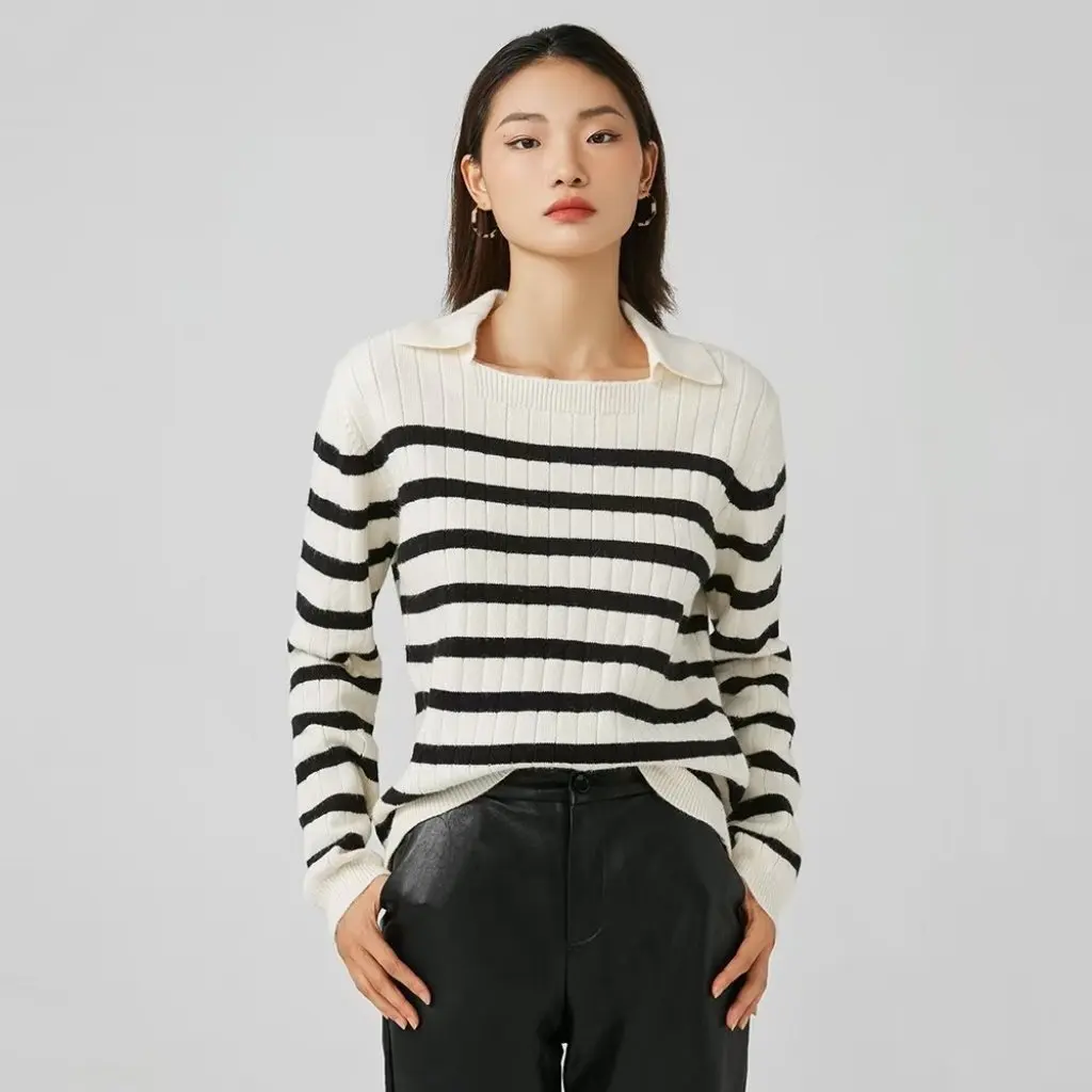 

Женский свободный повседневный полосатый вязаный свитер с простым лацканом, осенне-зимняя мода, оптовая продажа Z2791