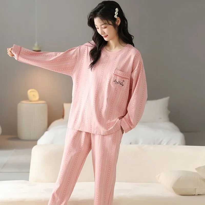 New Women\'s Pajamas Homewear Set of Spring and Autumn Homewear Women Round Neck Long-Sleeved Long Pants Sweet Homewear Set