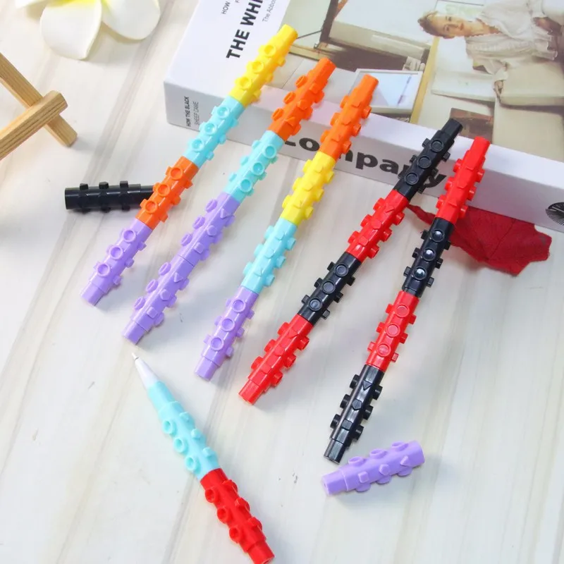 

10pcs Gel Pen for Kids School Stationery Supplies Cute Building Blocks Shape Piece Together Writing Gel Pens 0.5mm Black Ink