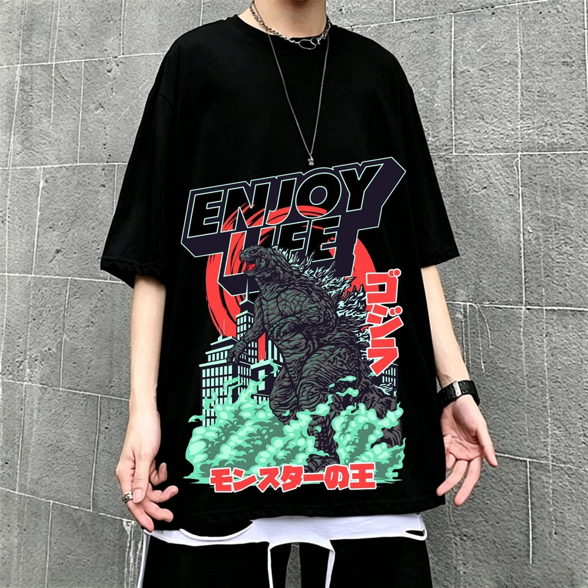 New 2026 American retro cotton short-sleeved T-shirt with Godzilla print, suitable for both men and women, casual street style. - view 4