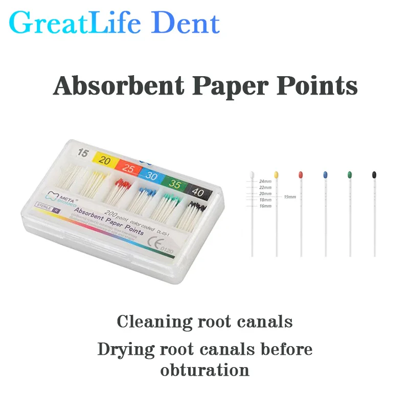 GreatLife Dent 10packs/lot Tips Taper 0.2/0.4/0.6 Size 15/20/25/30/35/40 Dental Root Endodontics Moisture Absorbent Paper Points