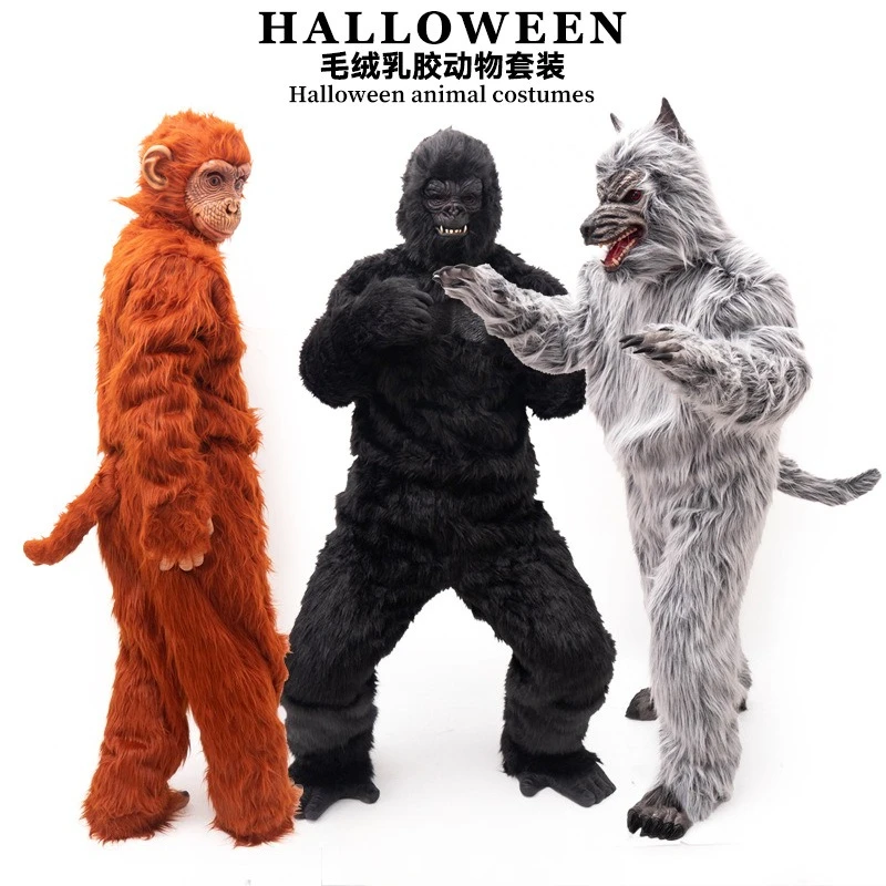 

Plush Chimpanzee Latex Thickened King Kong Costume Halloween Animal Show Adult Funny Werewolf Monkey Suit