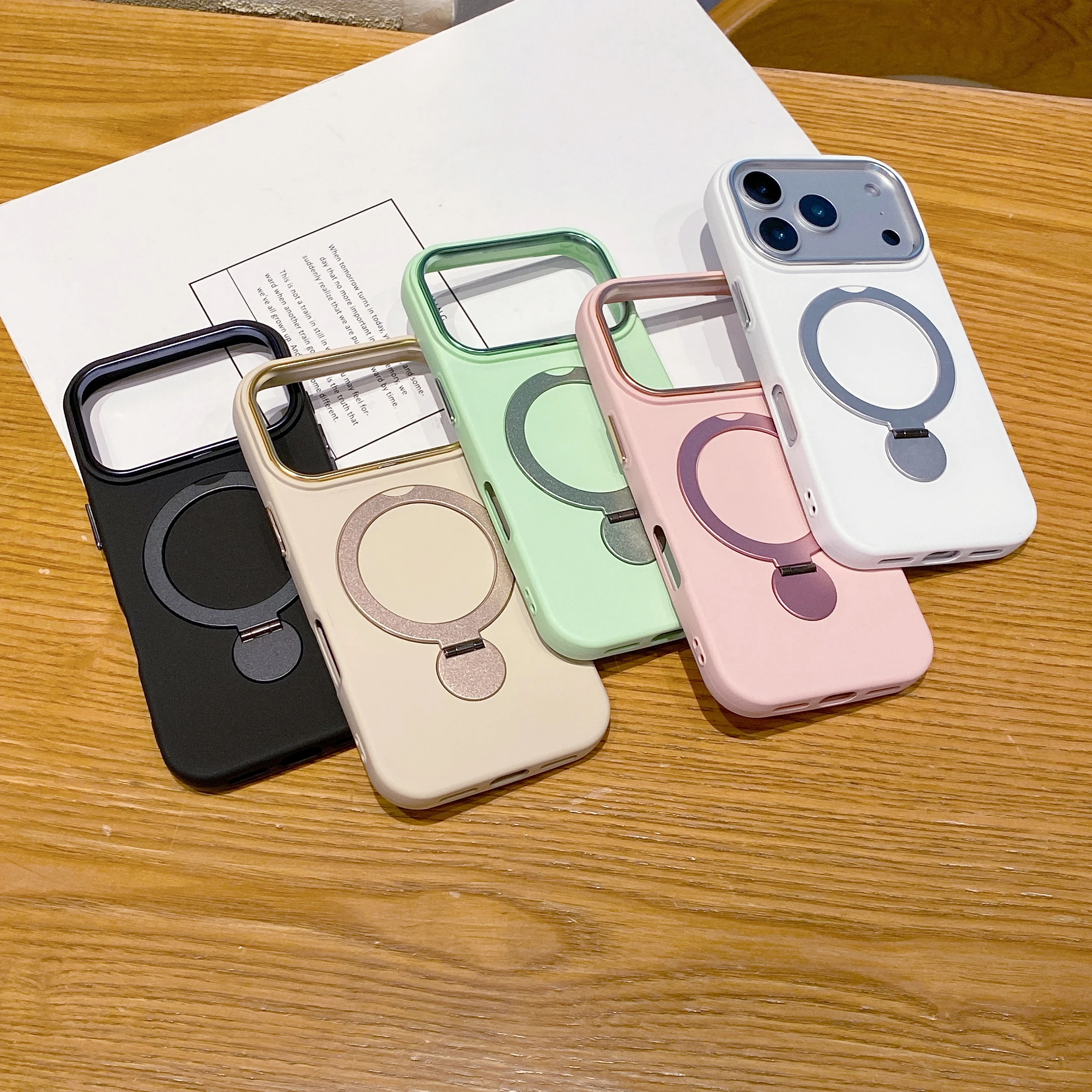 

Shockproof Hybrid Ring Rotate Kickstand Case For iPhone 17 Pro Max 17e 16e 16, Slim Skin Fleece Lining Protection Phone Cover