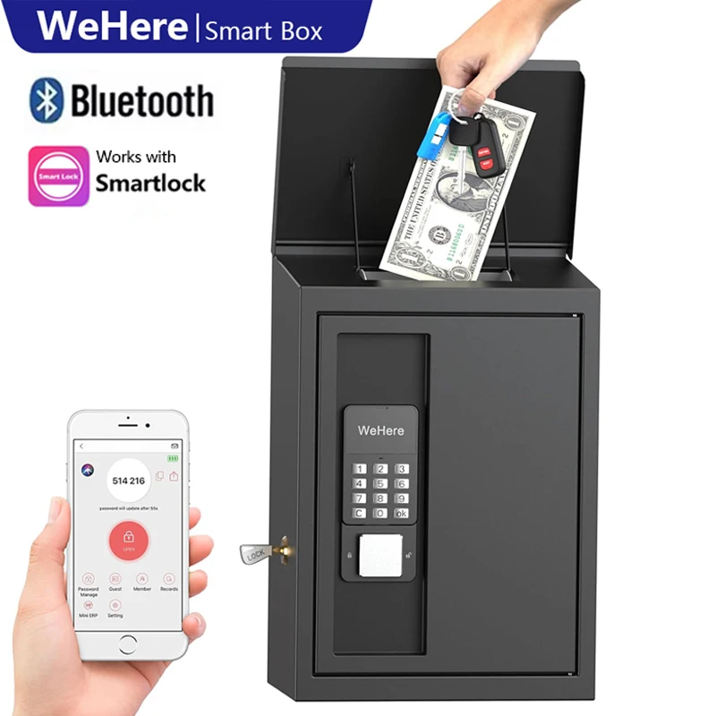 WeHere Key Drop Box with Smart Lock for Outside Wall Mount, Key Return Box for Automotive,Waterproof Design for Outdoor