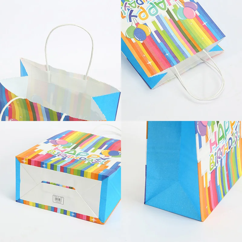 12Pcs Rainbow Cartoon Paper Gift Bag With Handle Kids Birthday Portable Favor Gift Packaging Tote Bag Baby Shower Party Supplies