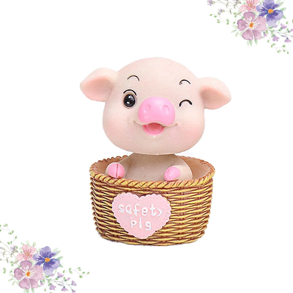 

Head Shaking Pig Resin Ornament Cute Car Decor For Table Desk Home Gift Pink Mini Statue Decorative Craft Car Accessories