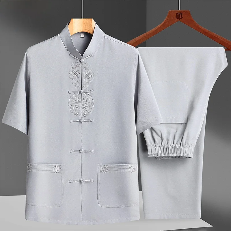 ice-silk-cotton-short-sleeve-dad-suit-traditional-chinese-style-elderly-men's-clothing-summer-leisure-embroidered-polyester-f