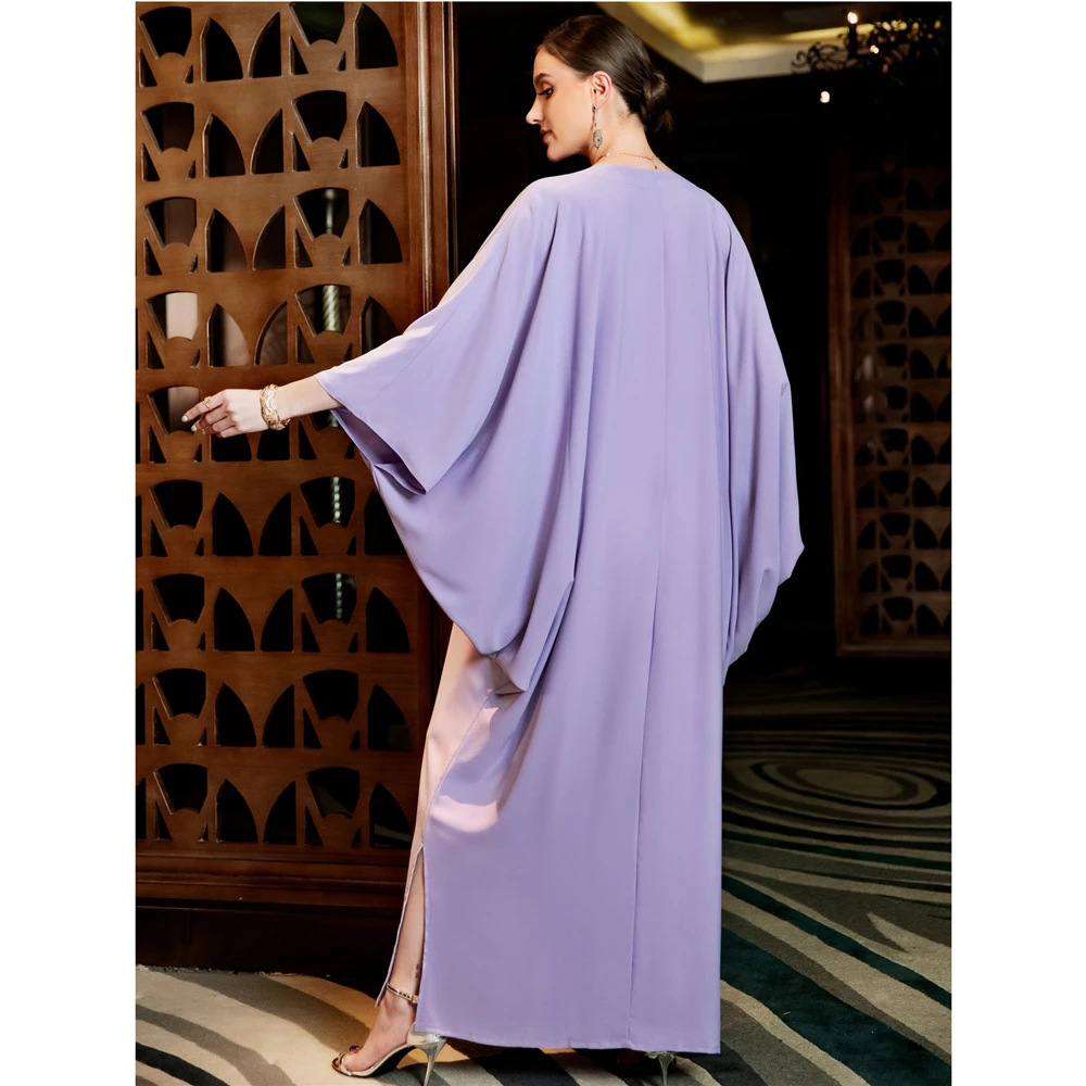 Purple Sequins Abaya for Women Evening Party Maxi Dress Bat Sleeve Kaftan Marocain Robe Islamic Caftan Robe Gown Dubai Caftan