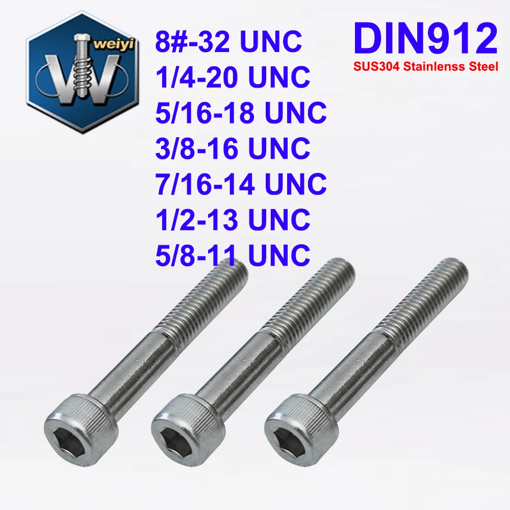 

Weiyi DIN912 8#-32 to 5/8-11 UNC SUS304 A2 Stainless Steel Hex Socket Knurled Cap Head Bolt Allen Key Screws Partial Thread