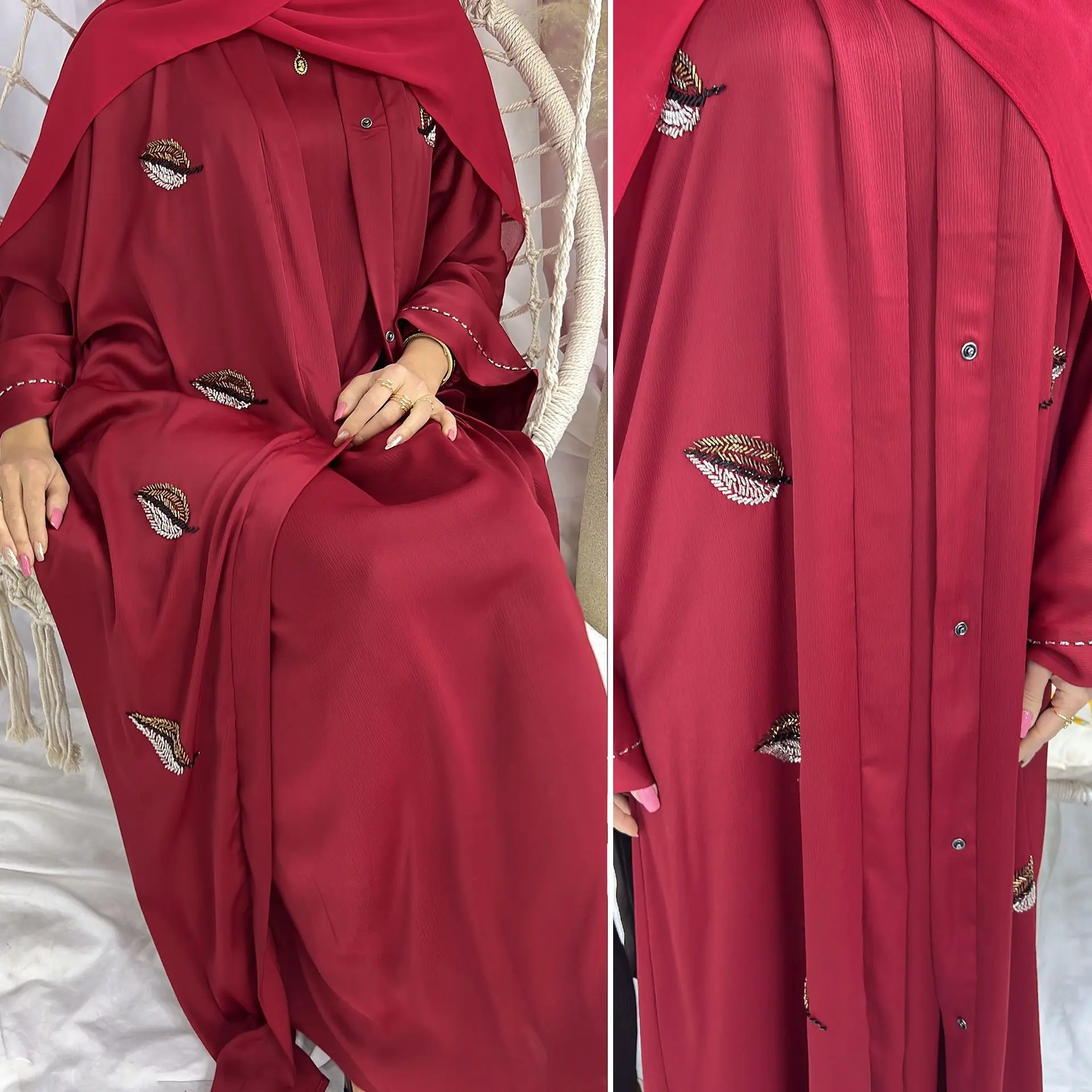 Eid Ramadan Dubai Open Abaya Muslim Luxury Embroidered  Cardigan Party Formal Dress Gown Inner Dress Islam Clothing