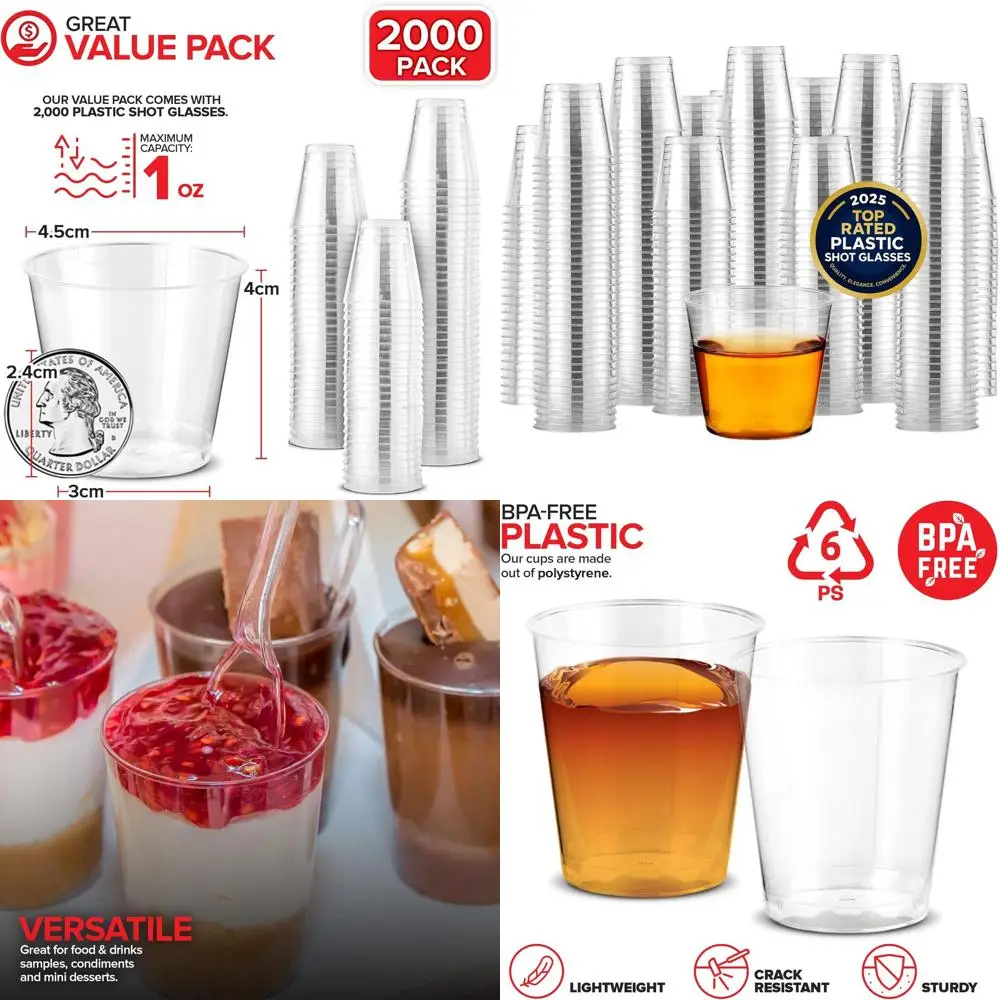 

2000 Clear Plastic Shot Glasses - Disposable Mini Cups for Jello Shots, Food & Wine Sampling, Party Dips, and Holiday Use