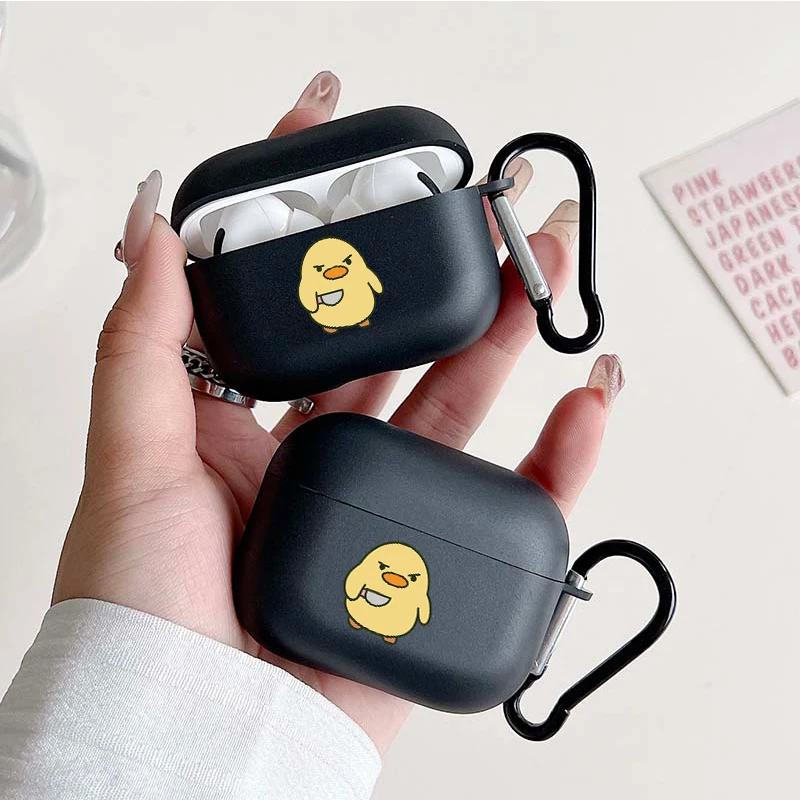 

Cute Funny Smirking Duck Earphone Case For AirPods 4/3/2/1 Earbuds Case For AirPods Pro3/Pro2/Pro Shockproof Cover With Keychain