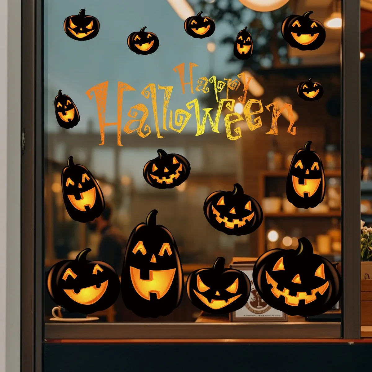 Spooky Glow in The Dark Halloween Pumpkin Static Clings Happy Halloween Window Glass Decoration Stickers Party Decor