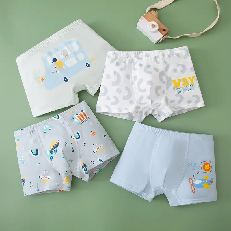 4pcs/Lot High-Quality Cotton Boys Teenager Boxer Briefs Kids Underwear Ages 2-10 Years Students Clothes Comfortable Boxer Pantie