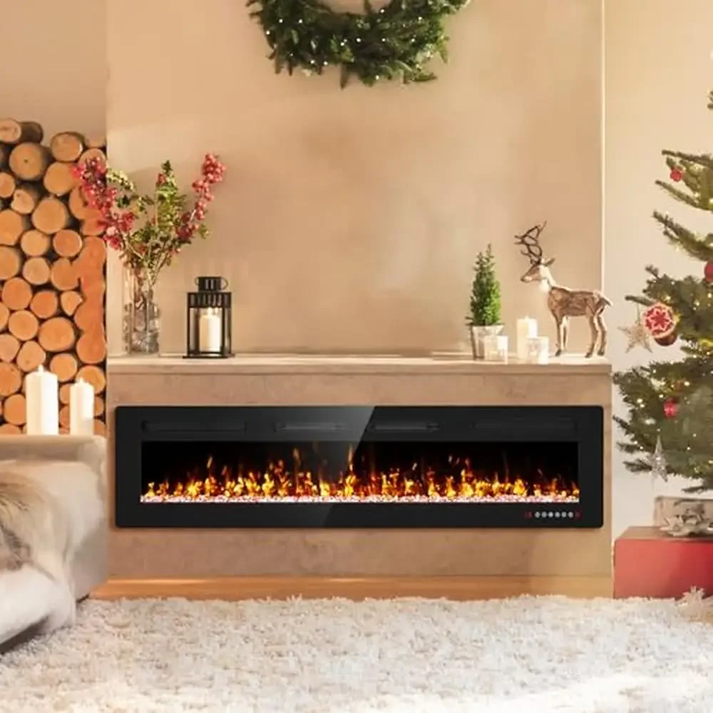 72 "Электрический камин, настенное крепление, встраиваемый светодиодный светильник, скорость пламени, дистанционное управление, безопасность окружающей среды, одобренный ETL, эффективный тонкий дизайн