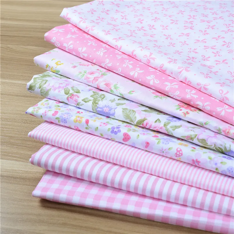 8 PCS/Set 40*50CM Cute Pink Flower Printed Cloth Cotton Sewing Fabric DIY Needlework Scrapbooking Quilting Patchwork Material