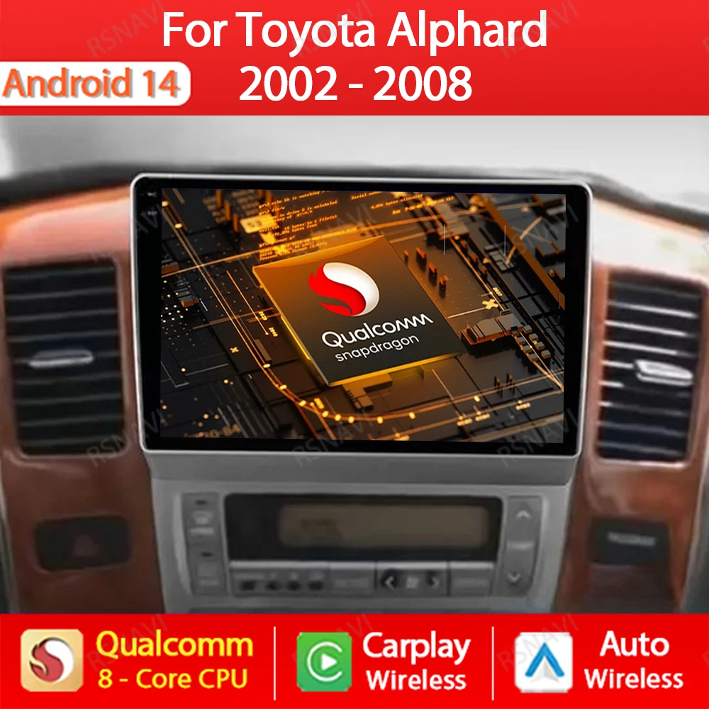 

Android 14 для Toyota Alphard 2002-2008, автомобильное радио, стерео, мультимедийное видео, 4G, WIFI, навигация, GPS, беспроводной Carplay Auto QLED BT
