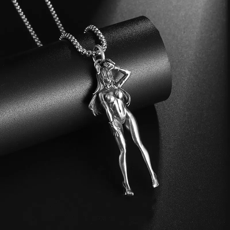 Silver-Plated Sexy Cute Bunny Girl Pendant Beautiful Girl Cosplay Necklace Men and Women Rock Party Anime Jewelry Couple Gifts