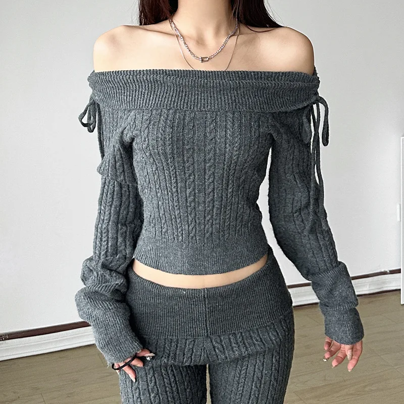 Apprabant herfst winter casual watten broek set vetersluiting volledige mouw sexy strapless open rug top + lage taille broek pak