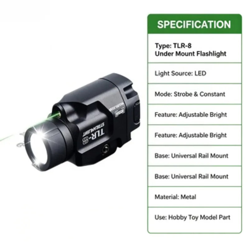 Under Mount Full Metal Flashlight 800 Lumen Stable Bright Beam Built-in USB Recharge Toy Parts