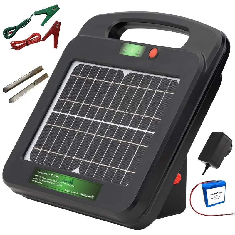 Solar Powered Electric Fence Charger 3 Mile 0.25 Joules Output (9-11KV) Electric Fence Energizer Containment