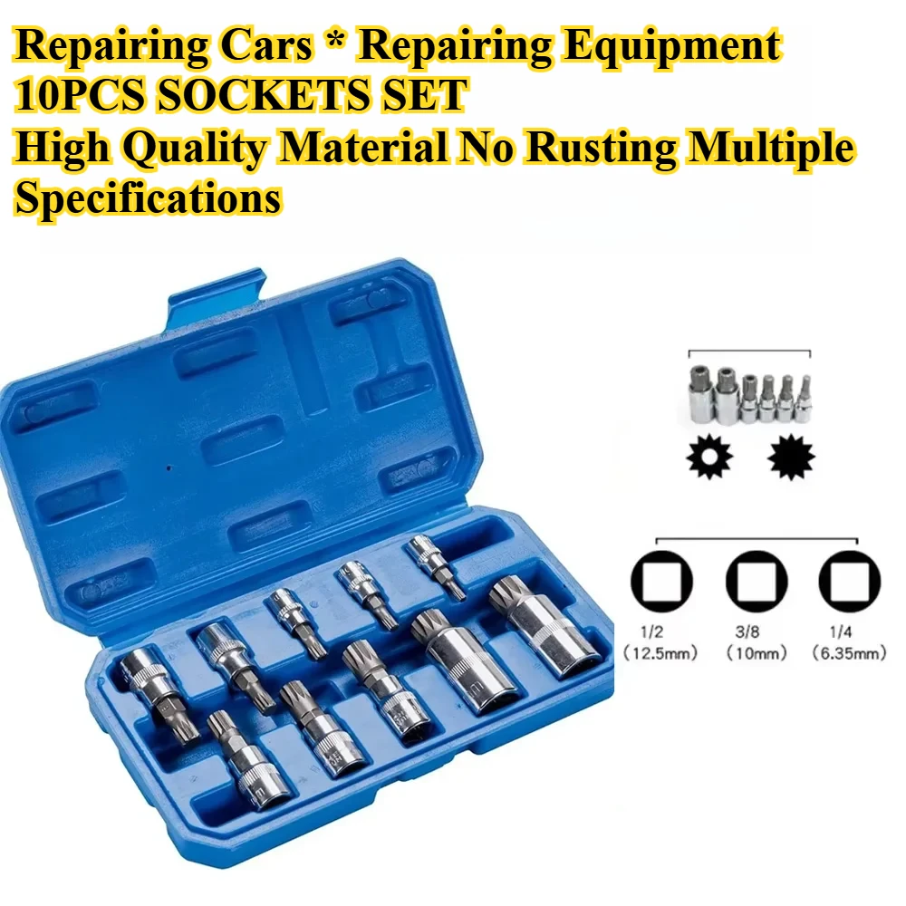 10PCS M4-M18 Professionele Punt Triple Square Spline Bit Socket Set Sabotage Druk Batch Mouw Set Auto Reparatie Tools Schroevendraaier