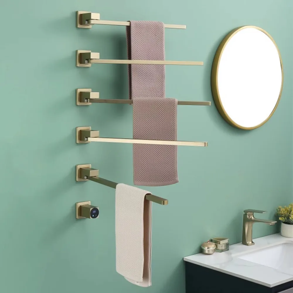 New Concealed Electric Towel Rails with 5 Square Rotatable Heated Rails 304 Stainless Steel Matte Black Electric Towel Rack