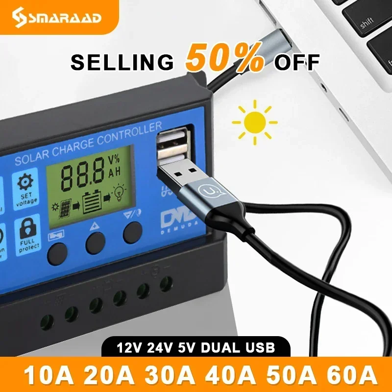 Special 10A 20A 30A Solar Panel Charge Controller 12V 24V Lead Acid Battery Charger Build-in Timer LCD Dual USB 5V Output