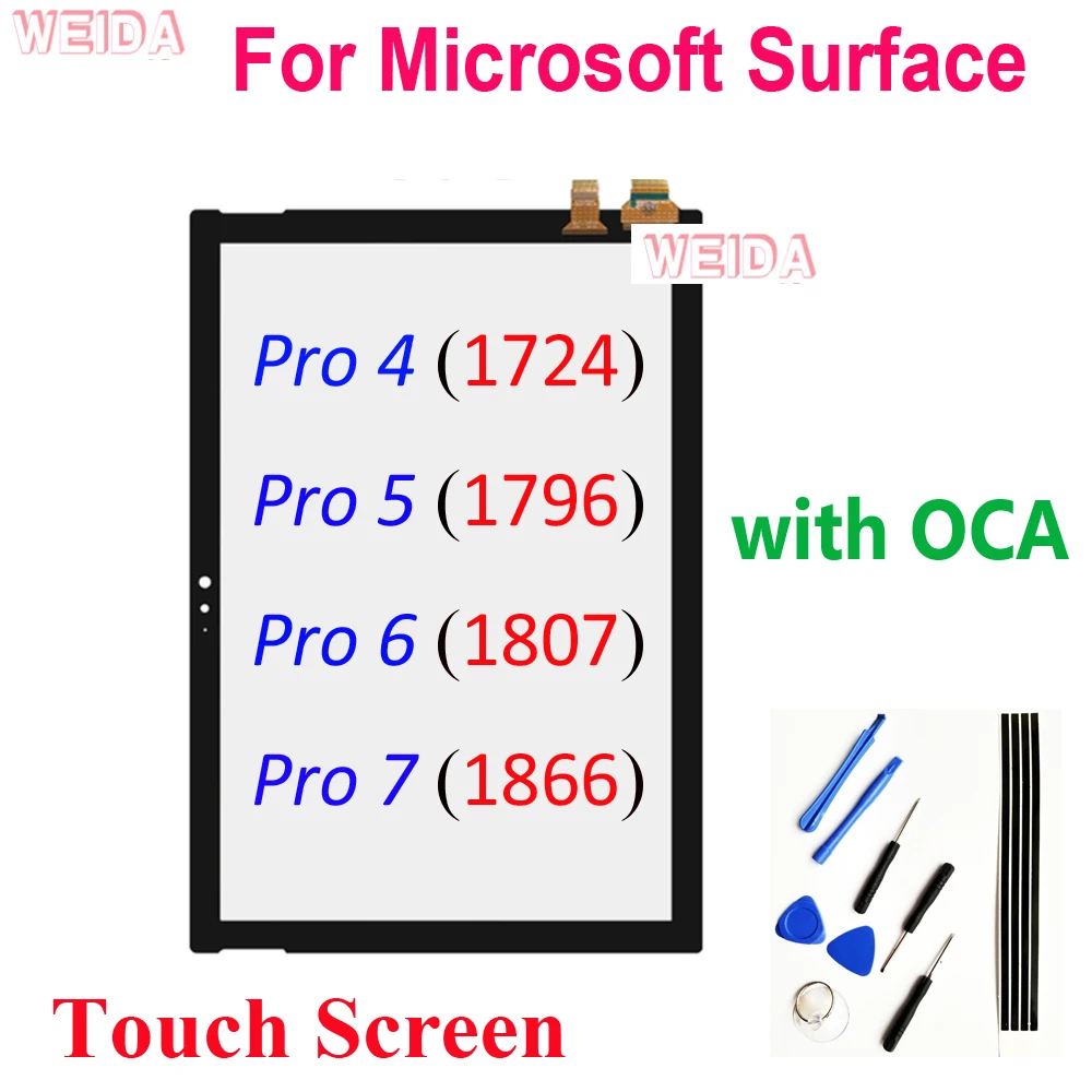 

Сенсорный экран для Microsoft Surface Pro 4 1724 Pro 5 1796 Pro 6 1807 Pro 7 1866 сенсорный экран дигитайзер стекло Замена с OCA