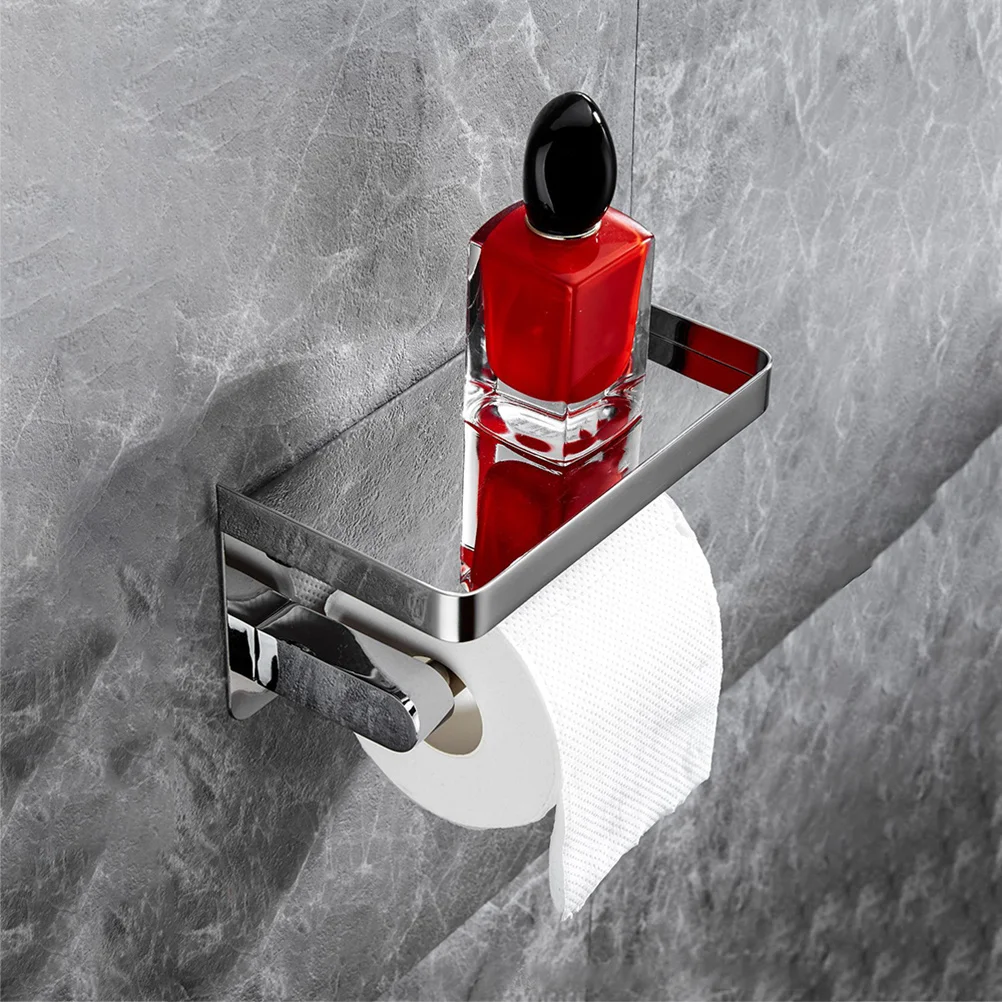

Toilet Paper Holder 1 Stainless Steel Roll Holder Stand Upward Edge Phone Shelf Wall Mounted Paper Tissue Dispenser