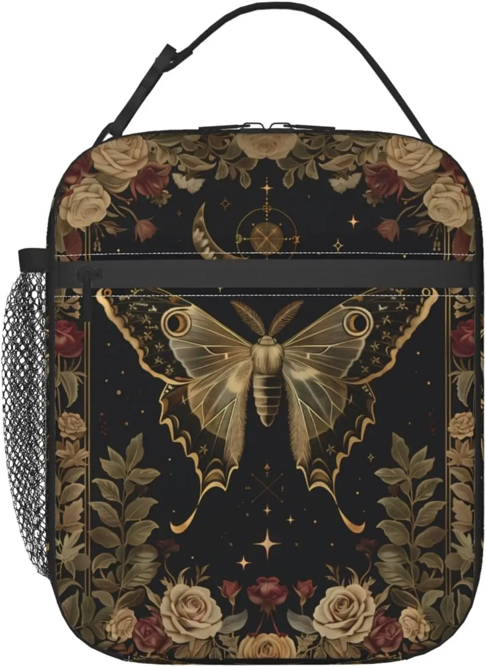Gothic Floral Reusable Thermal Lunch Bag for Adult Women Tote Cooler Bags for School,Work,Picnic,Travel,Elegant Dark Aesthetic