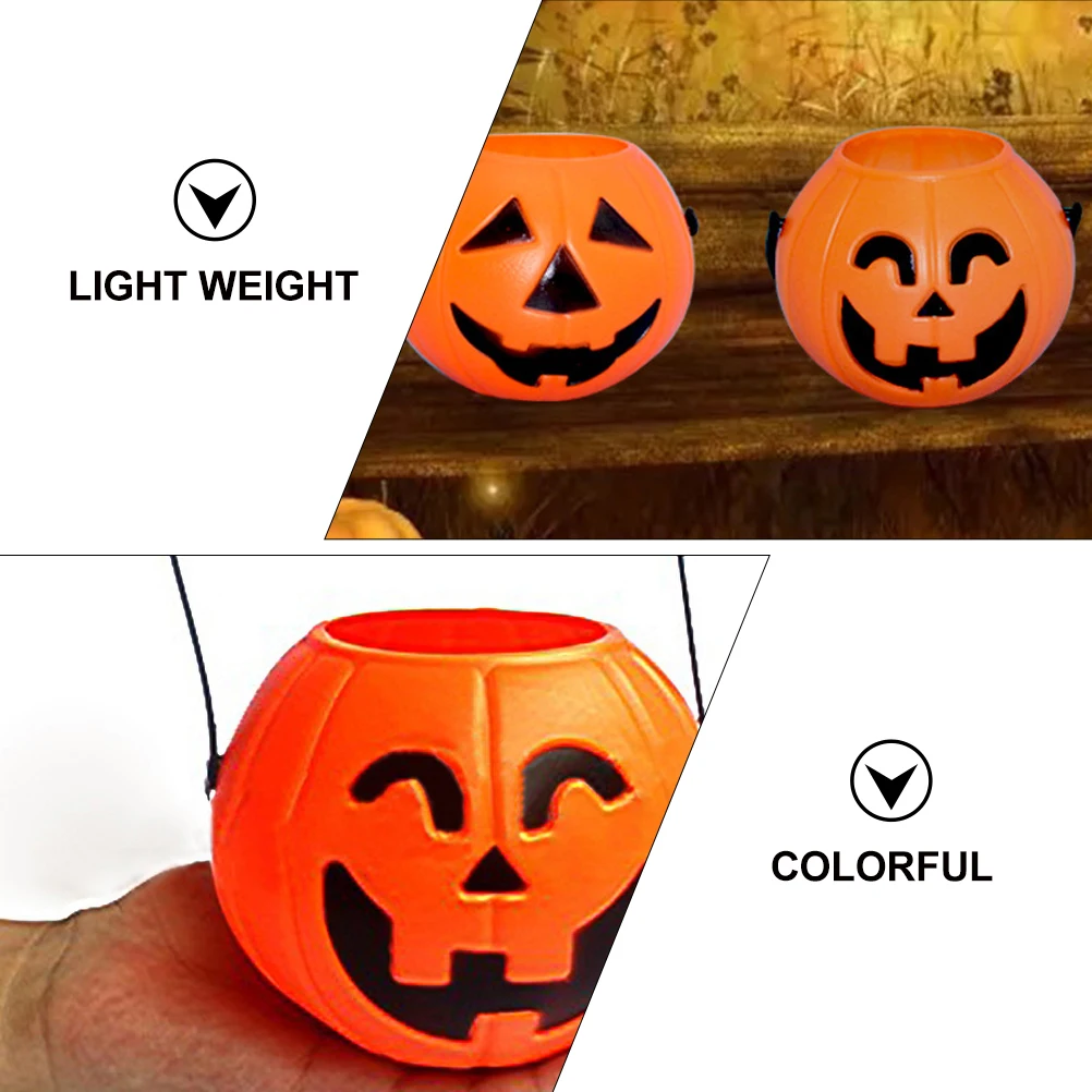 

5Pcs Classic Pumpkin Shaped Candy Bucket Halloween Treat Holder With Sturdy Handle For Parties