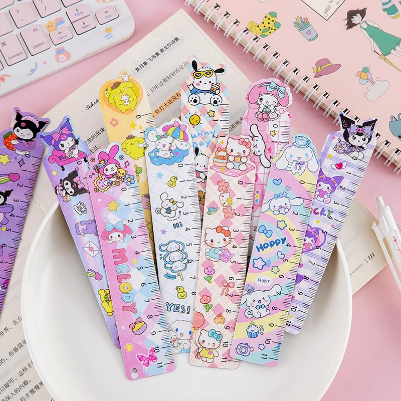 2pcs Sanrio Cartoon Magnetic Rule Stationery Measurement Kawaii HelloKitty Office Soft Ruler Bookmark Students Gift  Wholesale