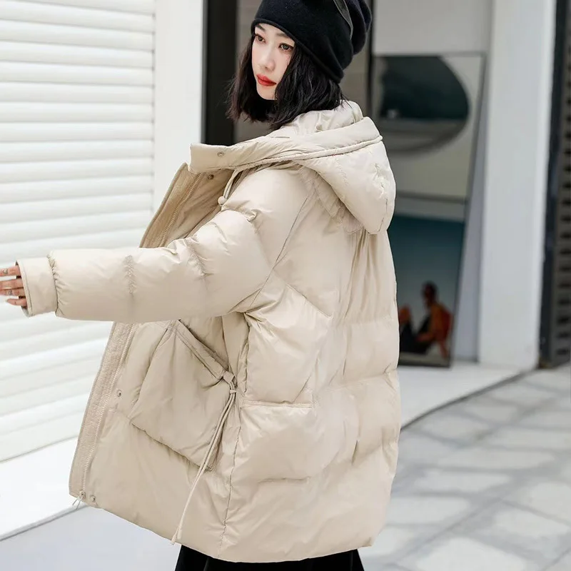 Women's Down Coats Winter New Outerwears Simple Stylish Casual Loose Parka Windproof Thick Warm Hooded Mid-length Down Jackets