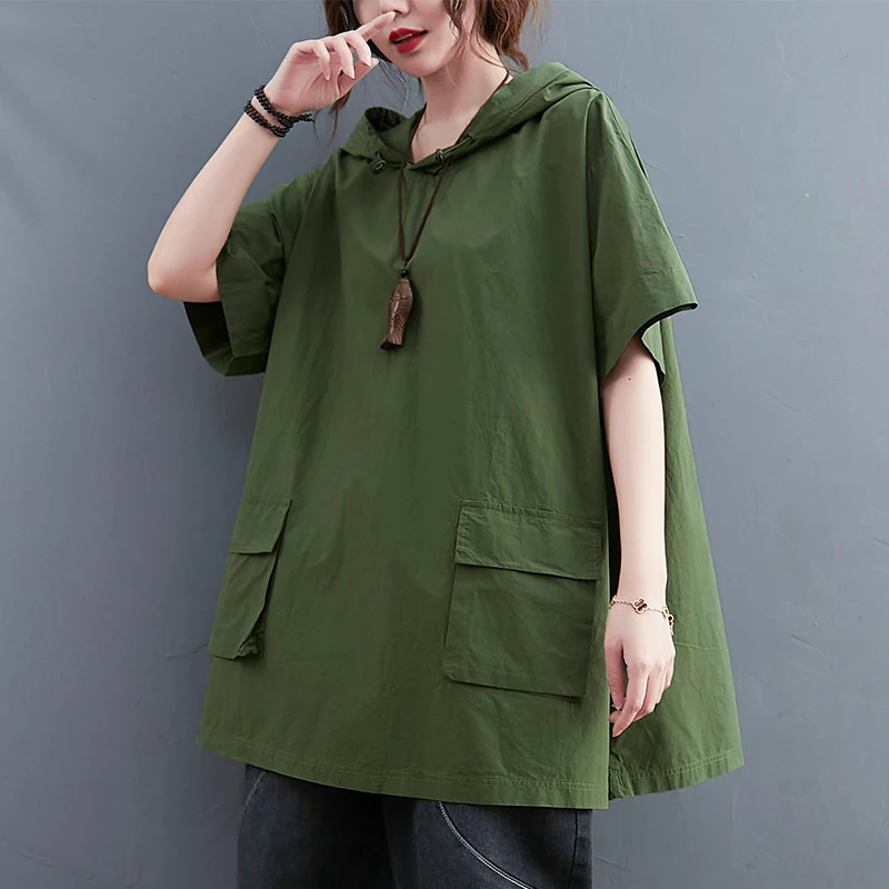 

Loose Casual ort Sve T-irt Women's plus Size Summer Vintage Match All over Print ket Hoodie Faionable Streetwear