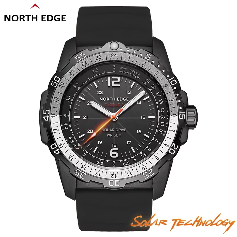 NORTH EDGE EVOQUE 2 Solar Power Military Watch For Men Waterproof 50M Men's Sport Wristwatches  Luminous