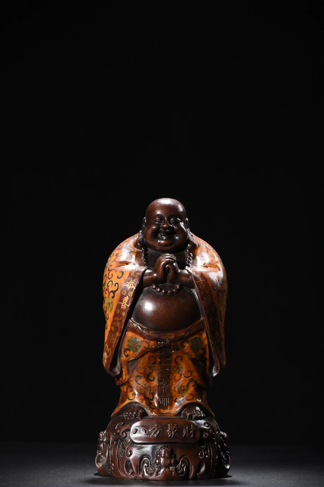 

11"Old Xizang Folk Collection Old Bronze Cloisonne Enamel Flower Pattern Amitabha Maitreya Buddha Worship Hall Amass wealth