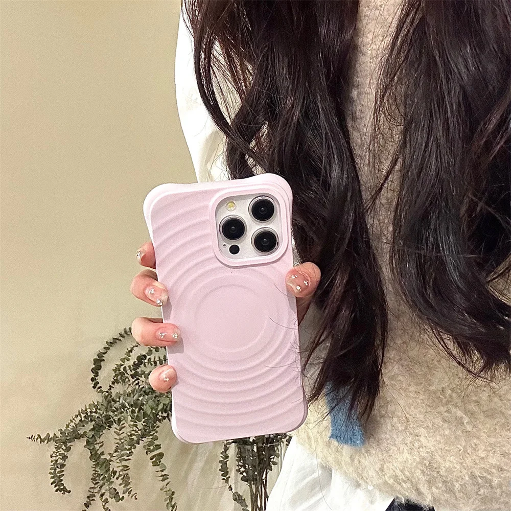 Luxury Ripple Pattern Candy For Magsafe Case For iPhone 15 14 13 12 11 Pro Max Plus Wave Magnetic Wireless Charger Armor Cover