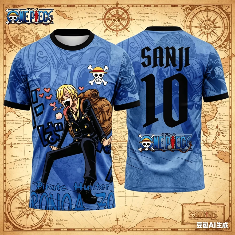 One Piece Anime Jersey Set, Luffy Zoro Nami Sanji Chopper Soccer T-Shirt, Straw Hat Pirates Crew Cosplay Tee for Men Women Kid