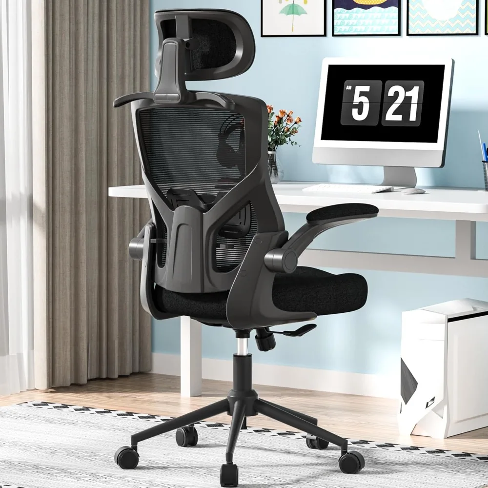 Ergonomic Office Chair, High Back Mesh Desk Chair with Thick Molded Foam Cushion, Coat Hanger, Adjustable Headrest