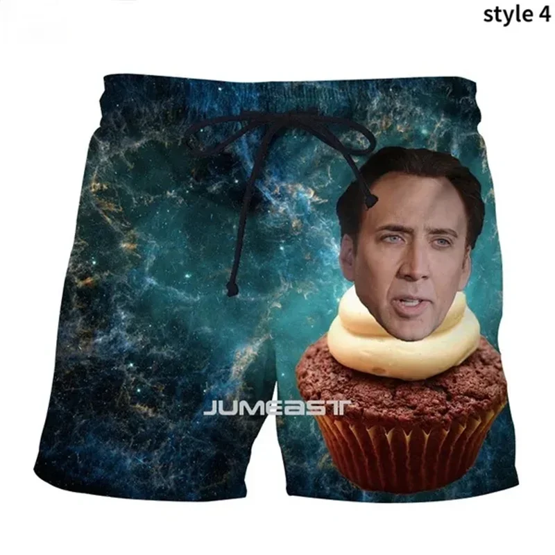 Nicolas Cage Funny Face Graphic Beach Shorts Men Cool 3D Printed Board Shorts Swimsuit Summer Hawaii Swim Trunks Kids Ice Shorts