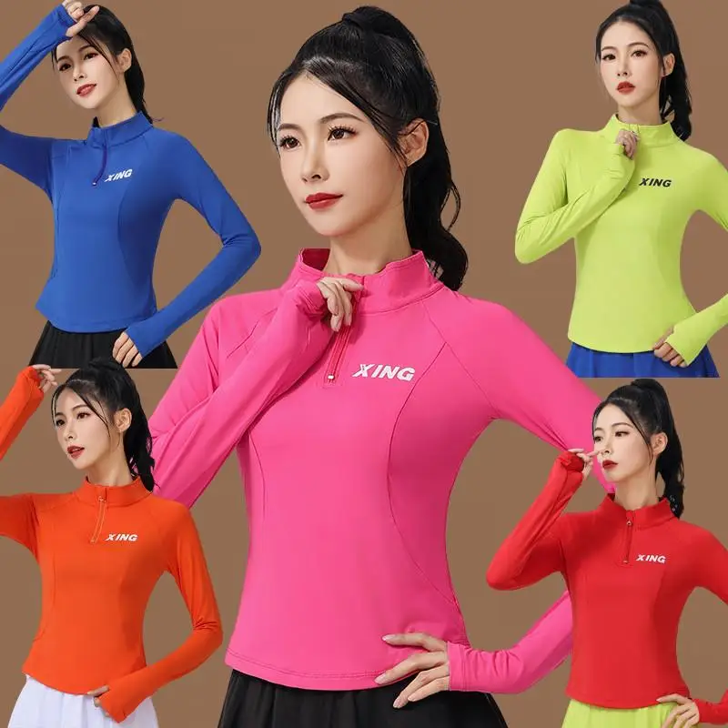 

Qui Dry Long Sve воротник-стойка Fitn up для танцев, бега, спортивный топ, женский модный облегающий спортивный топ для бега